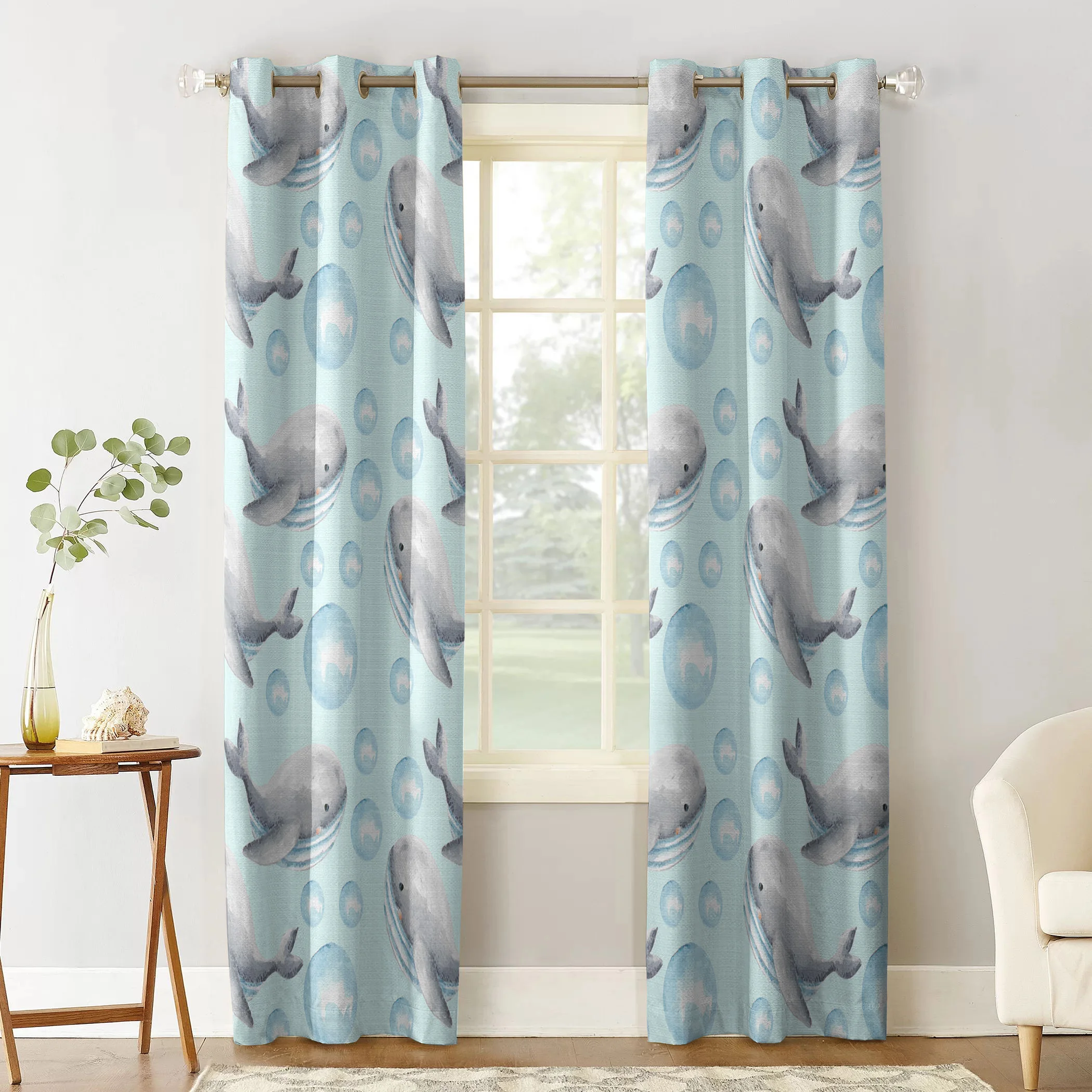 Фотоштора Океаническая и морская жизнь с рисунком Кита Штора для гостиной