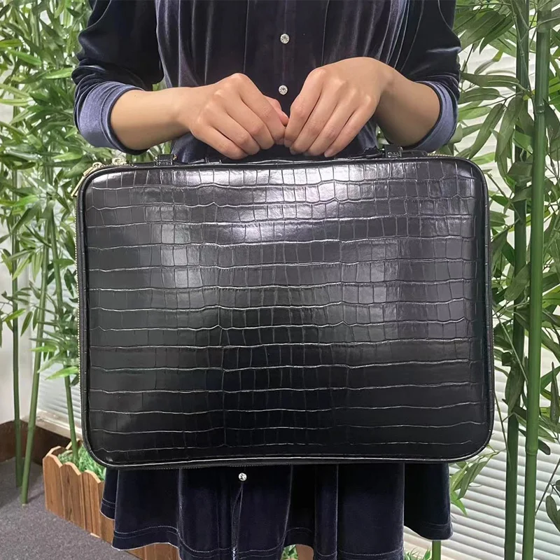 New Computer Bags For Women Luxury Crocodile Briefcase Business Travel Leather Men Laptop Bag For 15 inch