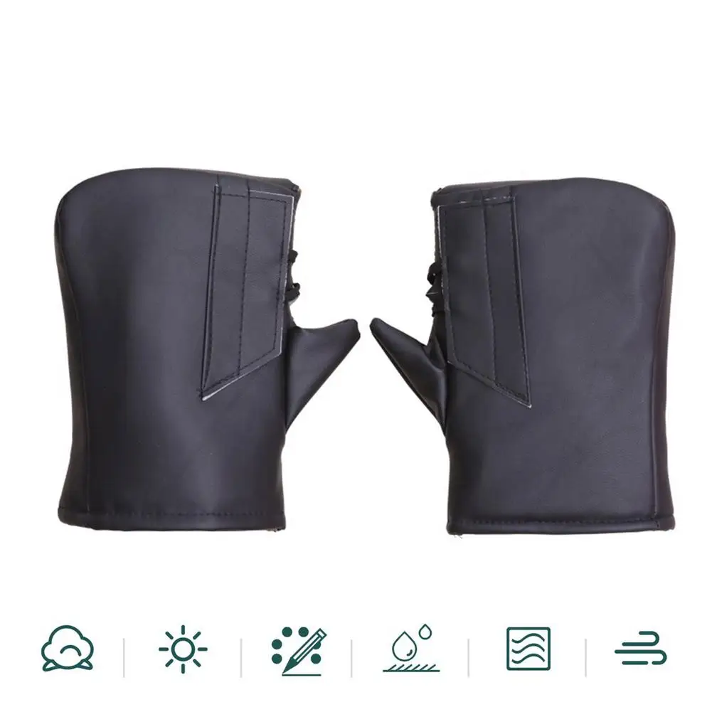 

Motorcycle Handlebar Muffs Scooter Warm Handlebar Gloves Waterproof Windproof Leather Velvet Motorbike Thermal Handle Cover