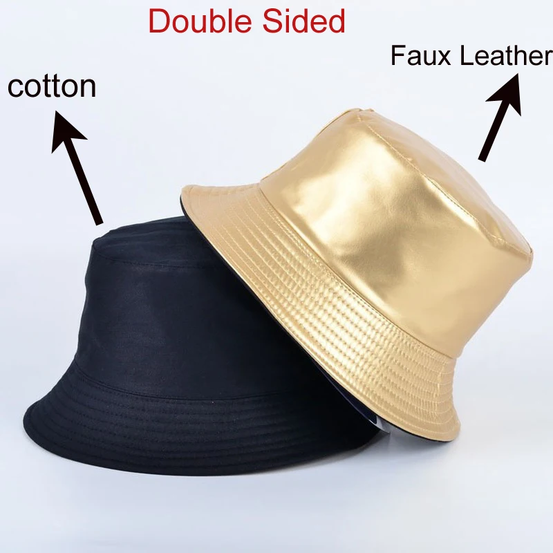 Панама из искусственной кожи Женская двусторонняя модная Солнцезащитная шапка