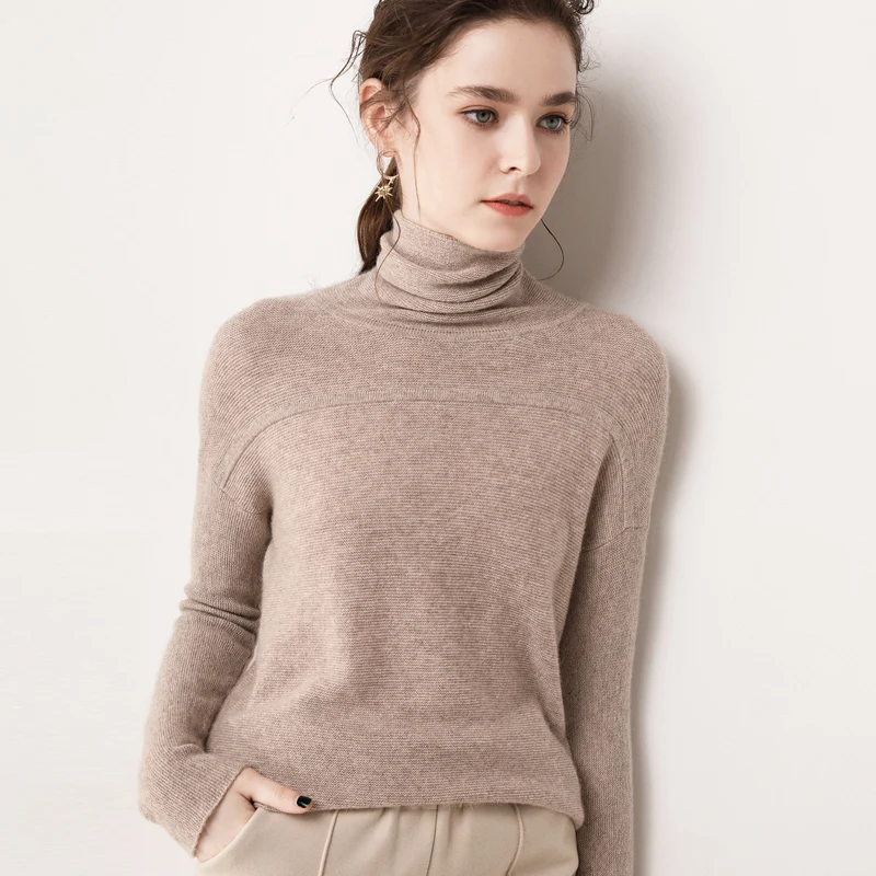 

Female turtleneck solid sweater knitted warm long sleeves jumper soft slim ladies pullover