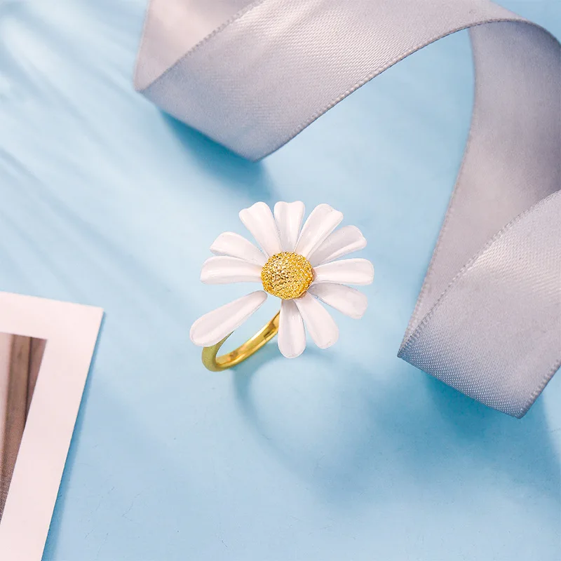 Регулируемое эмалевое белое кольцо с маргариткой новый стиль кольца цветами для
