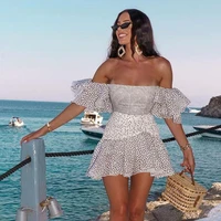 2021 summer womens off shoulder ruffled sexy polka dot slim bodycon mini dress fashion club party dress vestido