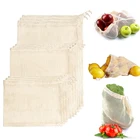 Многоразовые мешки, хлопковые сетчатые мешки для овощей, мешки для хранения фруктов и овощей, сетчатые мешки с кулиской, многоразовая сумка для покупок