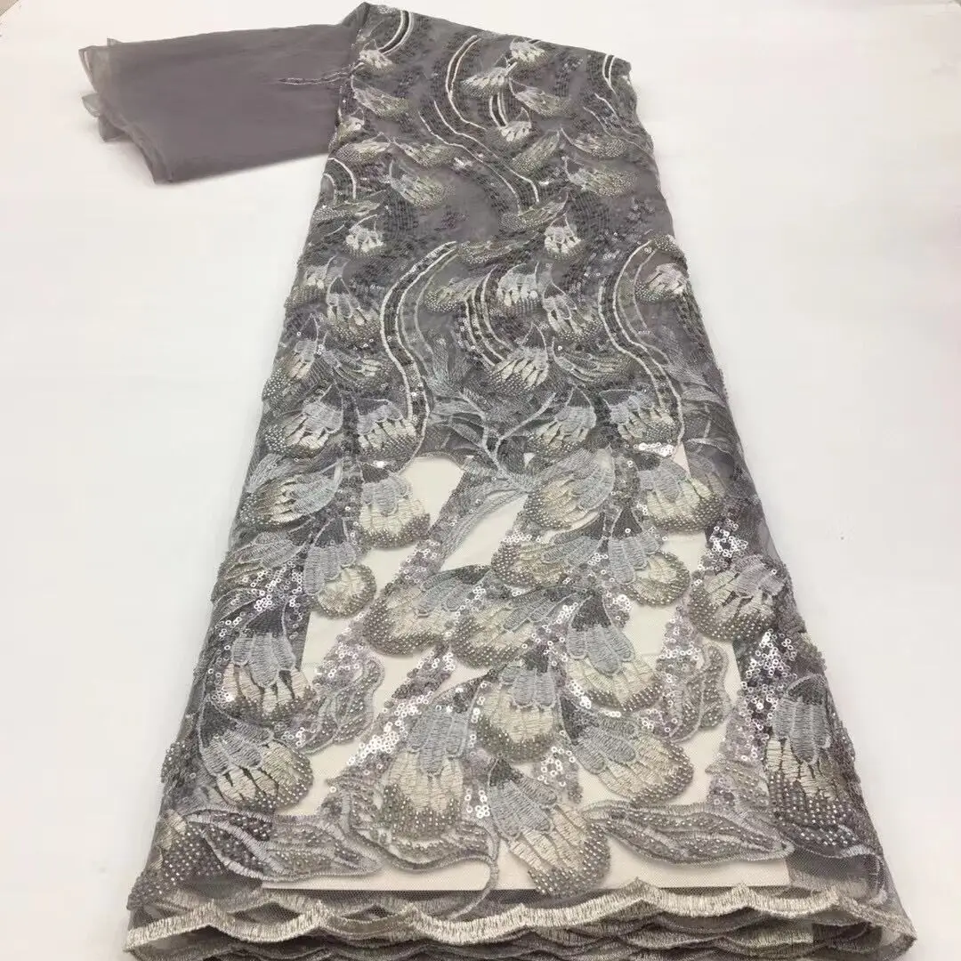 

Sequins Tulle Lace African Lace Fabric ZH-388889 Beautiful High Quality French Mesh Lace Fabrics 5 Yards For Wedding dress