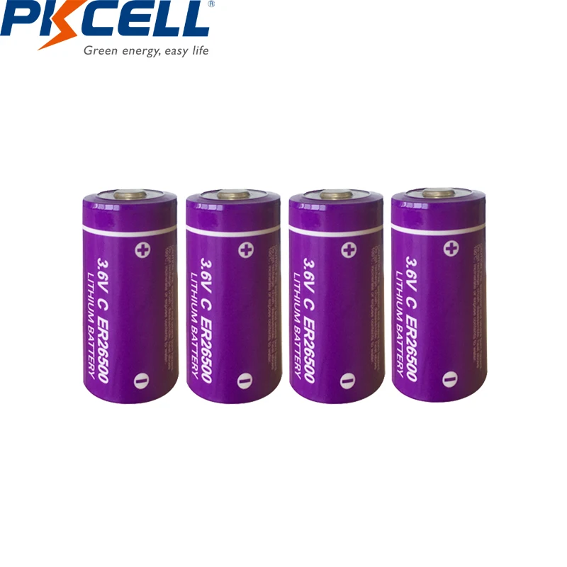 

4Pcs PKCELL 3.6V C size Lithium Battery ER26500 9000Mah Li-SOCl2 Battery Batteries Bateries