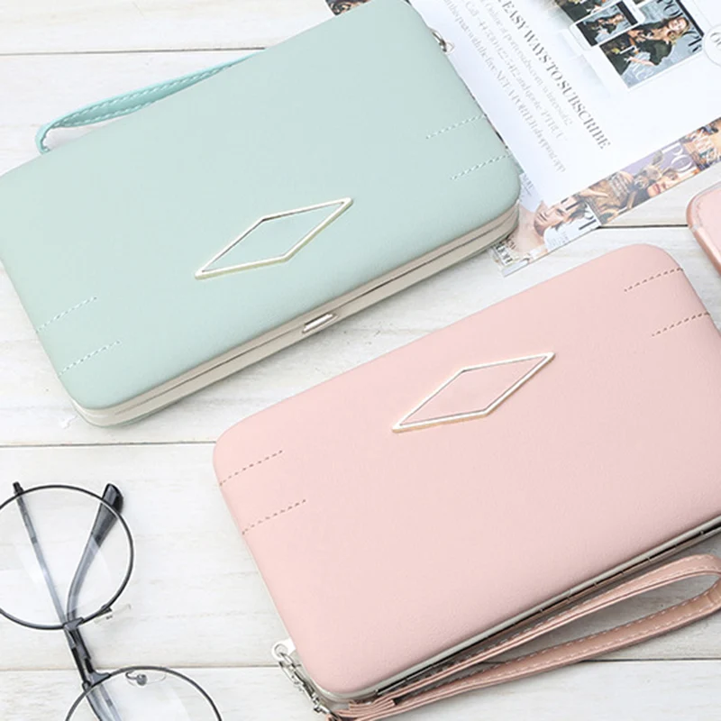 Женский большой емкости длинный кошелек PU кожаный чехол для телефона