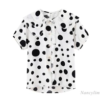 lace stitching doll collar polka dot short sleeve chiffon shirt womens 2021 summer korean style loose top fashion blusas mujer
