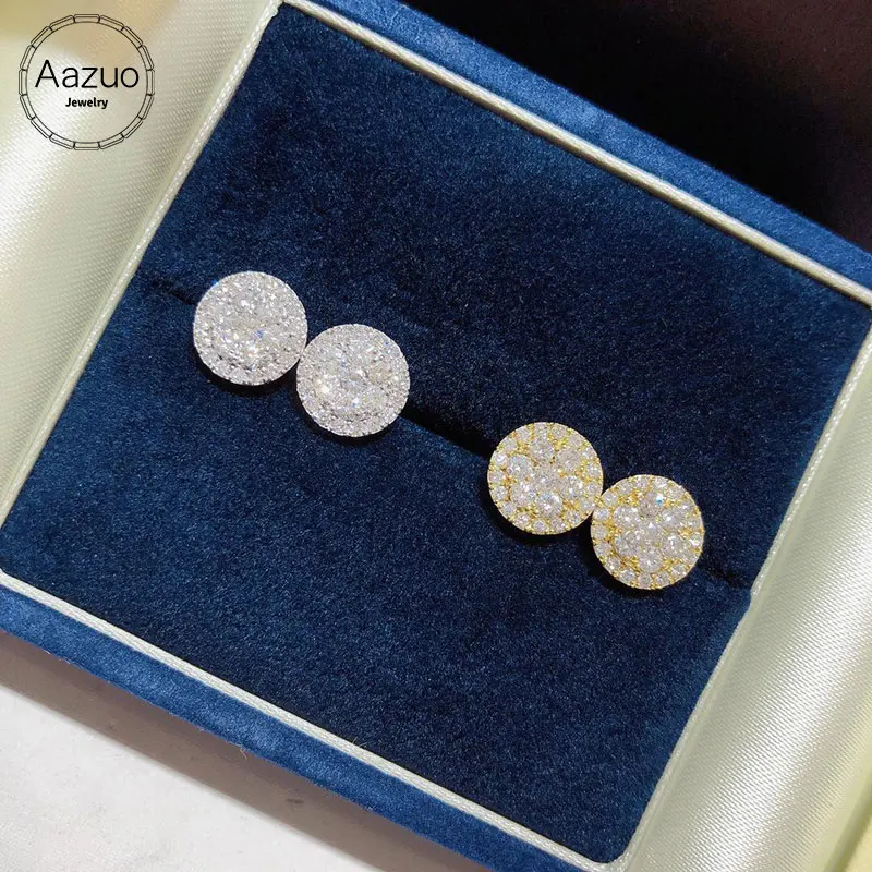 Женские круглые серьги гвоздики Aazuo Классические Вечерние из чистого золота 18 К с