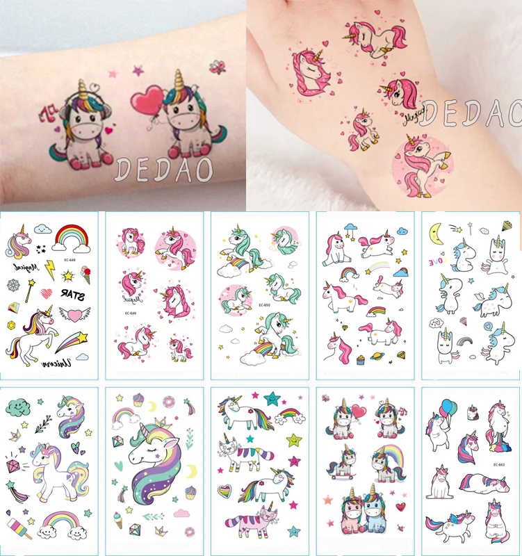 

10pcs Kids Tattoo Temporary Tattoos Cartoon Unicorn Horse Fake Tattoo Sticker Waterproof Tatto Art Tatoo Hand Arm For Child Boy