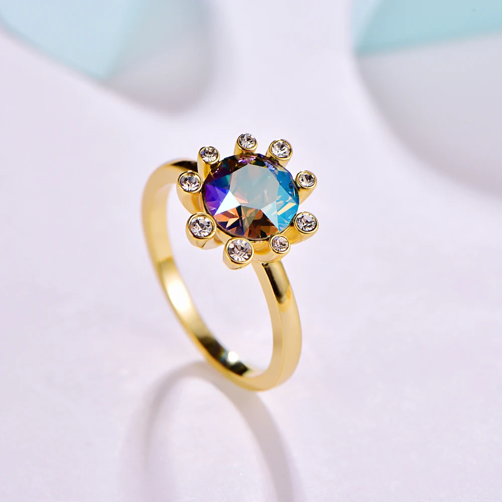 Кристаллы от Swarovski Glod цветные кольца Цветы для женщин элегантное кольцо Новая мода Роскошные женские кольца Свадебные украшения