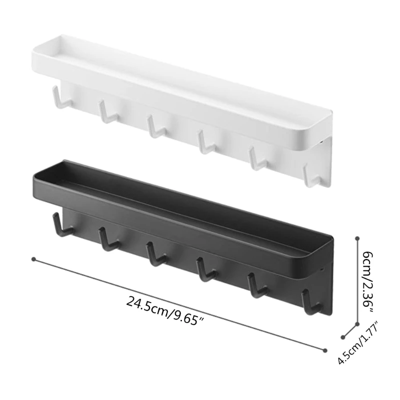 

Wall-Mounted Magnetic Key Mail Holder Rack Organizer Shelf with 6 Hooks Tray