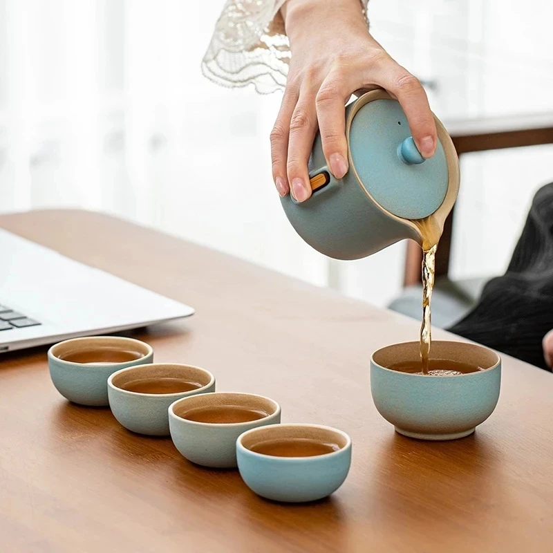 

Chinese Travel Kung Fu Tea Set Ceramic Portable Teapot Porcelain Teaset Gaiwan Tea Cups of Tea Ceremony Tea Pot With Travel Bag