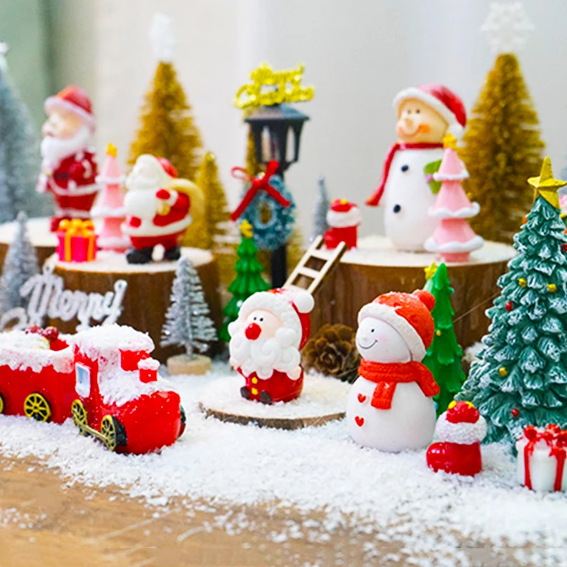 Мини Санта Клаус снеговик поезд золотой серебряный Рождественское дерево микро