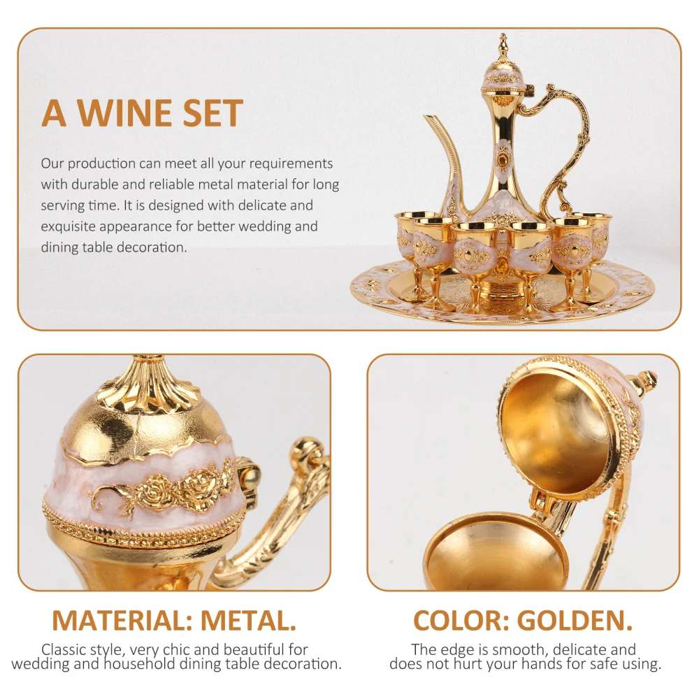 

1 Set of Festival Wine Set Embossed Wine Pot Wine Cup Drinkware Gifts (Golden)