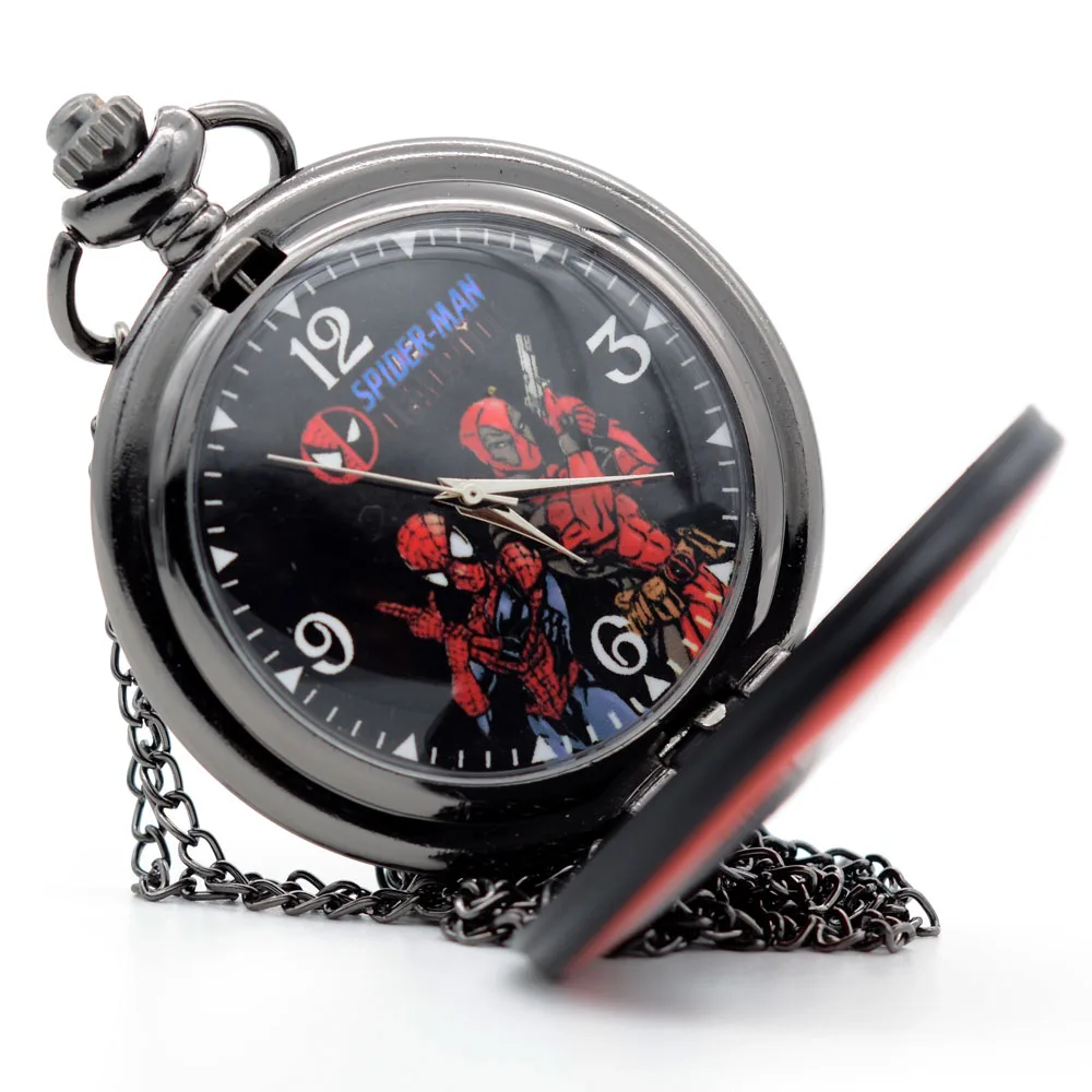 Модные кварцевые карманные часы с черным пауком и дэдпулом анимационные