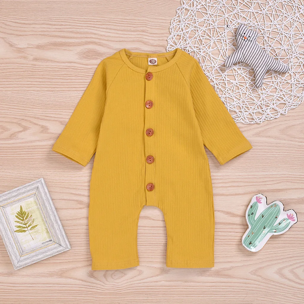 Детский комбинезон для новорожденных мальчиков и девочек Однотонный с длинными