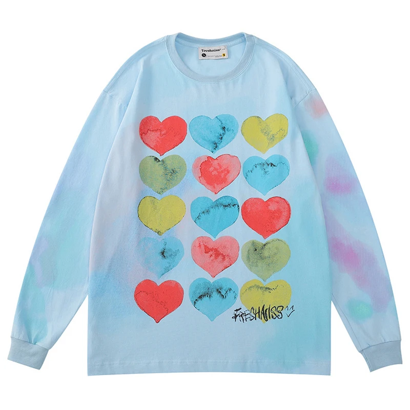 

Mens Painting Heart Print Harajuku Hip Hop Tshirt Sweatshirts 100%Cotton Long Sleeve Pullover Womens Tshirts Streetwear Tops Tee