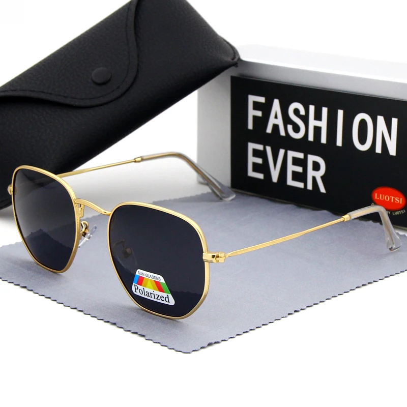 Мужские солнцезащитные очки с поляризацией синие шестигранной оправой