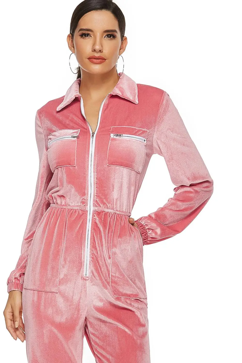 

New arrival women pink grey velvet elegant jumpsuits & rompers fashion causal jumpers European and American style hot selling