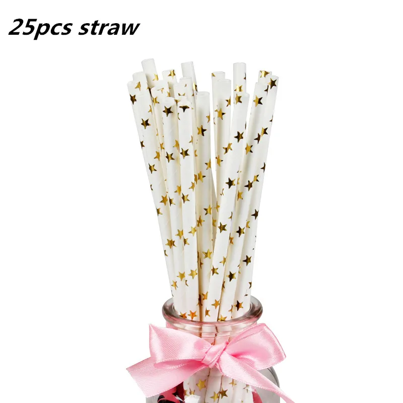 25pcs straw 10 шт. золотые вечерние одноразовые столовые приборы, чашки шампанского, соломинки, 1st день рождения, вечерние принадлежности для детей - Цвет: 25pcs straw