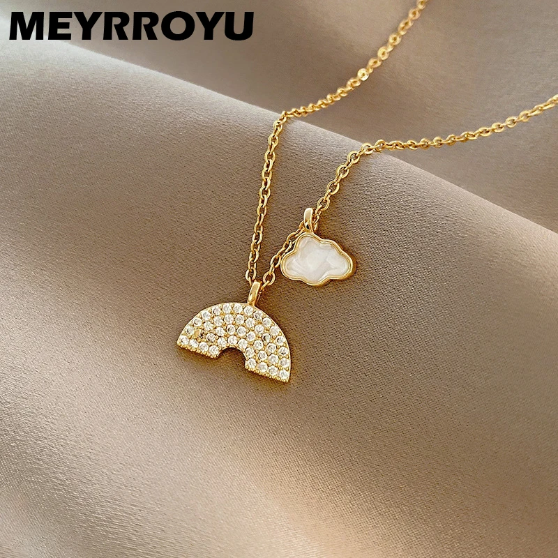 

MEYRROYU Stainless Steel Rainbow Cloud Zircon Necklace For Women 2021 Trend Fashion Temperament Clavicle Chain Jewelry Gift