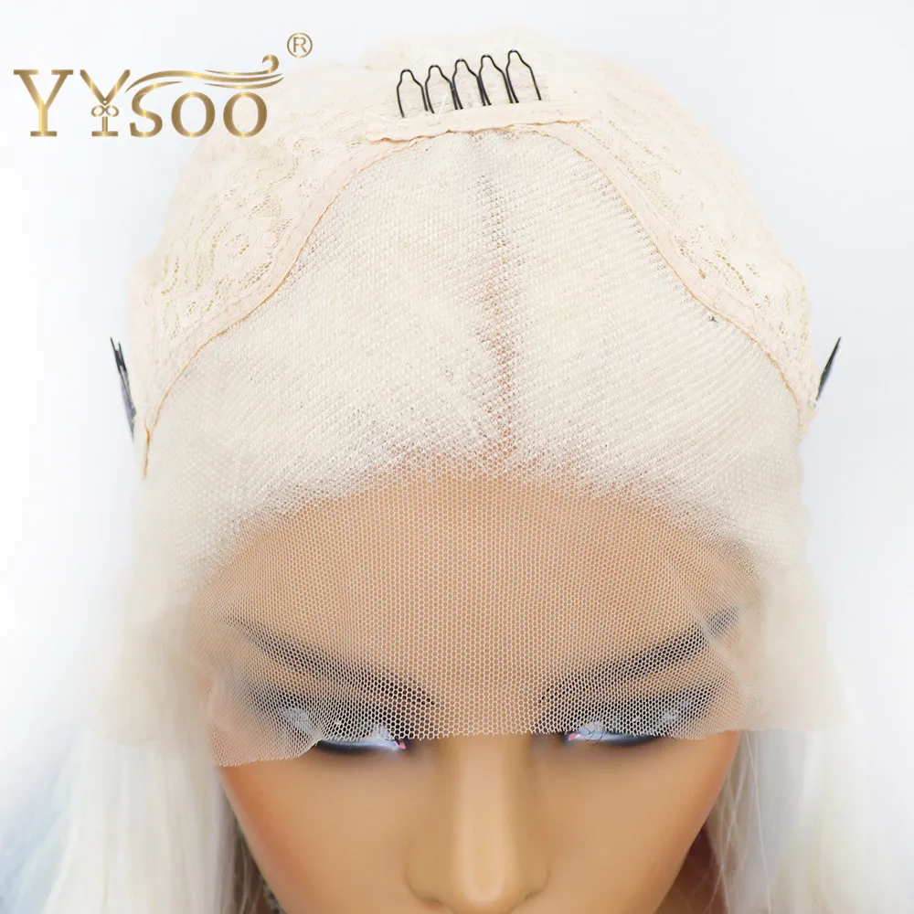 

YYsoo Glueless Lace Front Synthetic Wig Mixed Blue and Pink White Blonde Ombre Long Wavy Heat Resistant Cosplay Wig Middle Part
