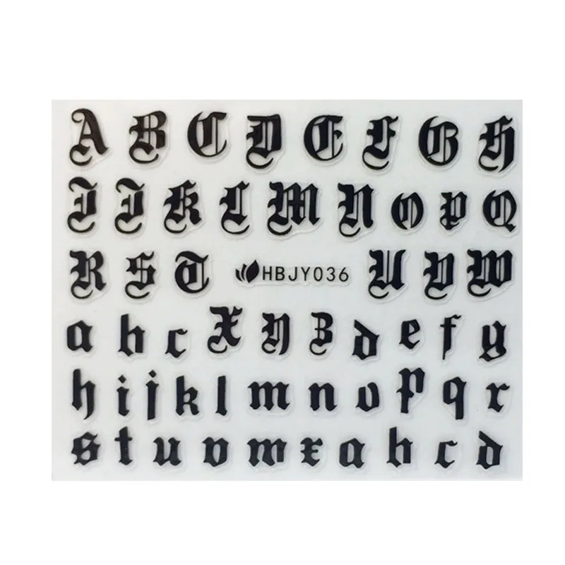 3D наклейки для дизайна ногтей буквы алфавита белые черные золотые акриловые