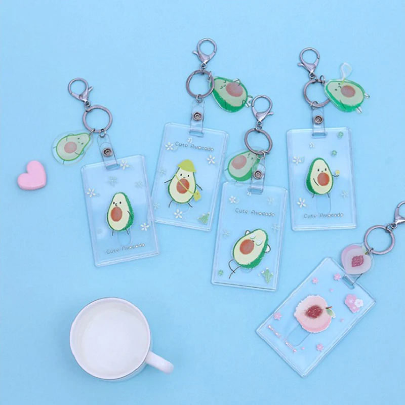 Милый авокадо прозрачный держатель для карты студенческий мультфильм брелок