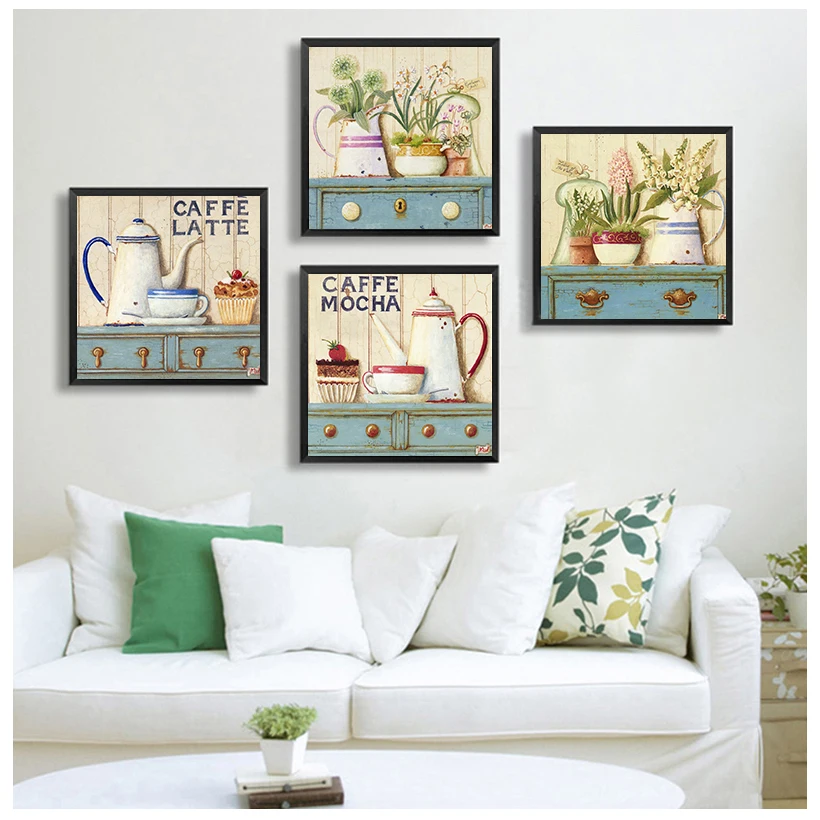 

Декор для комнаты девочек в скандинавском стиле, декоративная картина ручной работы, кофе, латте, акварель, цветок, настенная Картина на хол...