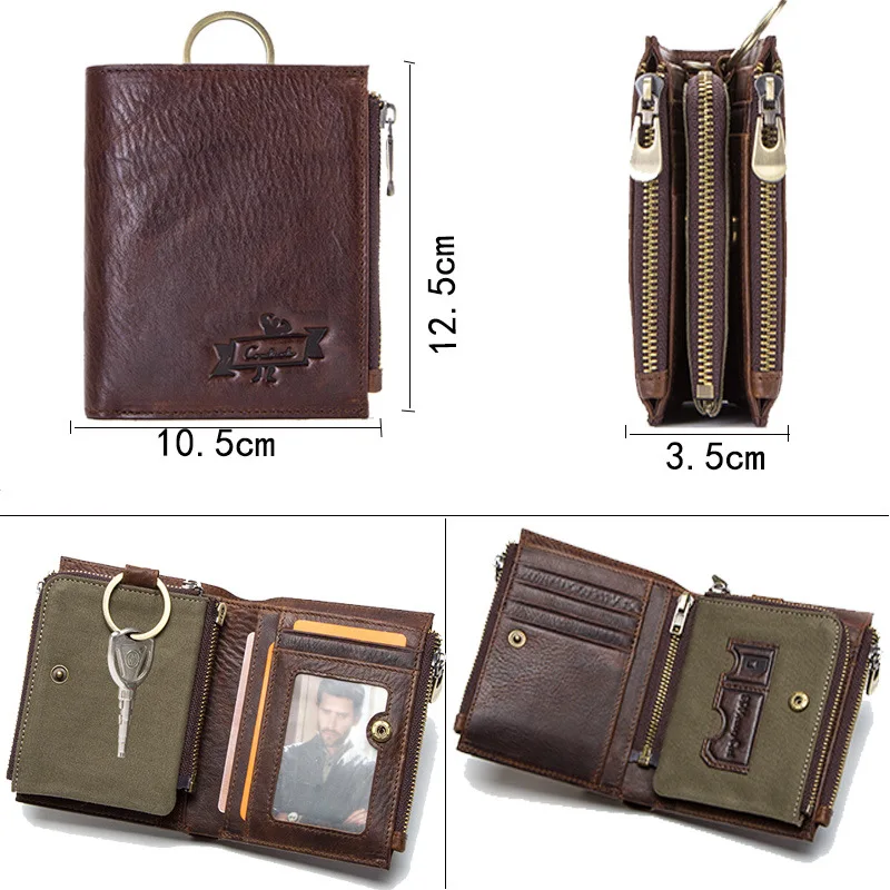 

Men's Wallet New Top Layer Cowhide Tri-fold Leather Detachable Coin Purse