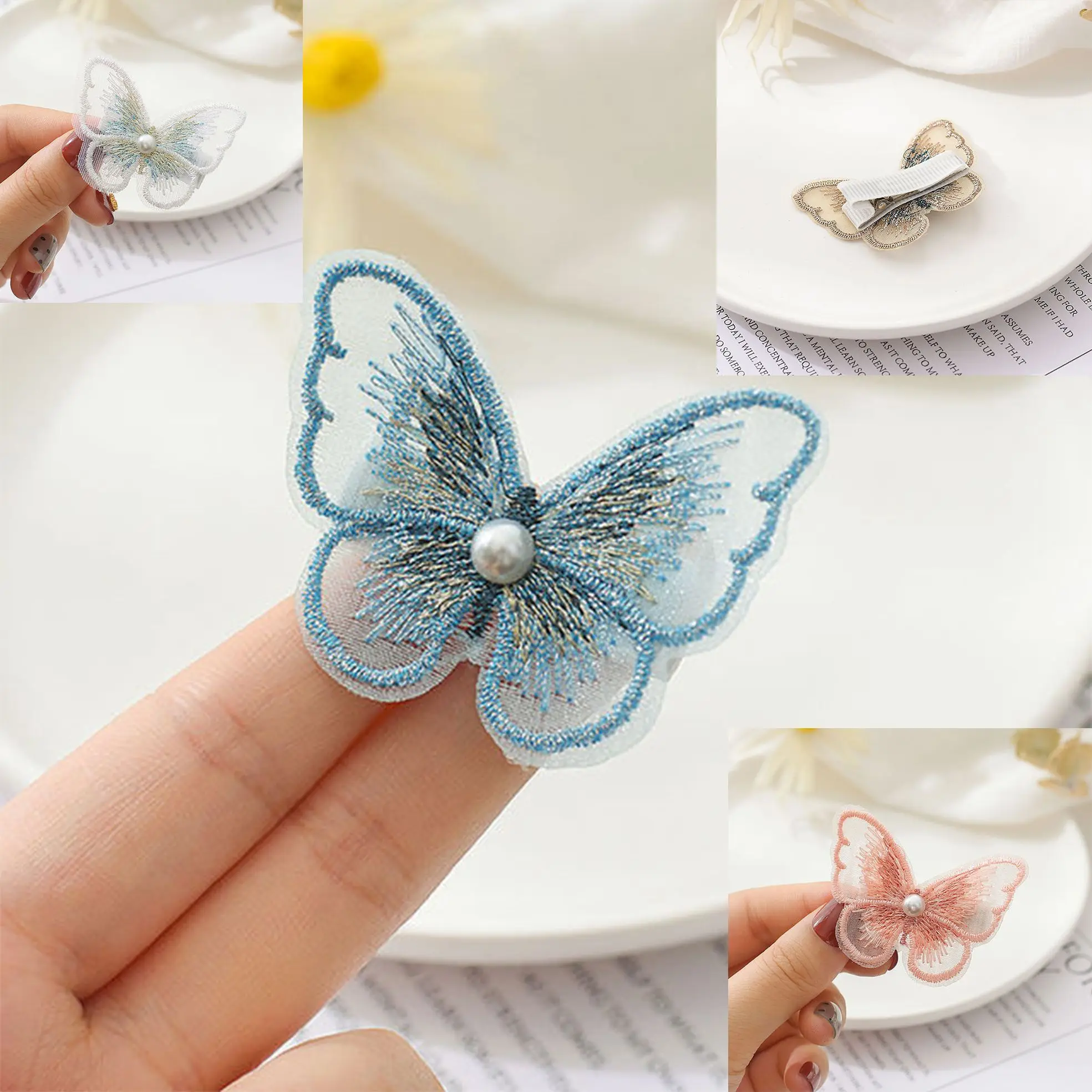 

Parent-Child Hairpins Hair Claws Cartoon Embroidered Pearl Bow Hairpin Creative Bangs Hair Ornaments Three-Dimensional