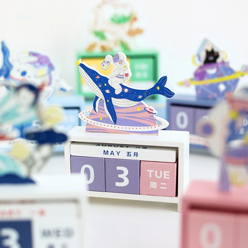 6 Design Wooden Permanent Calendar Table Desk 2022 Office Desktop Decoration Galaxy kawaii Rustic Kids Gift | Канцтовары для офиса