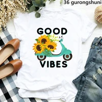 good vibes vespa car graphic print t shirt womens clothing stylish white tshirt femme summer fashion t shirt female wholesale