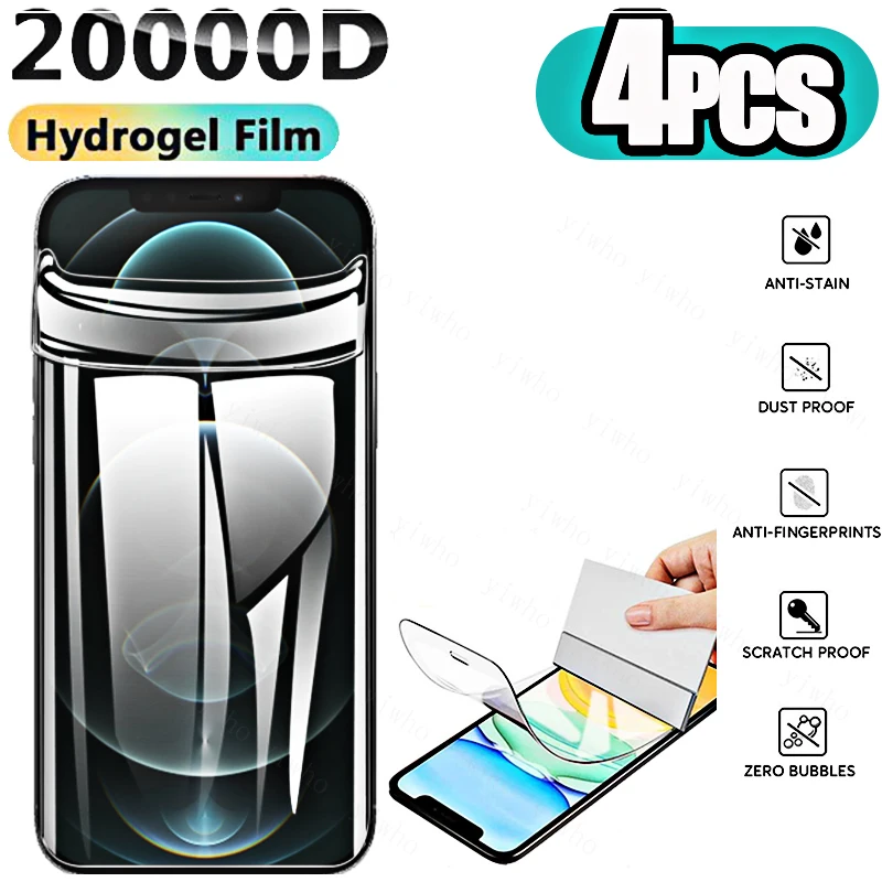 

4PCS Hydrogel for iPhone 12Pro Max Screen Protector 12 13Mini 11 12 13 Pro Max Soft Full Cover Xs Max SE 8 7Plus Protective Film