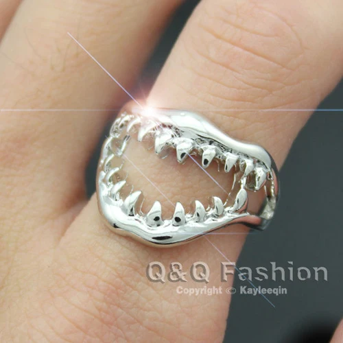 Trendy Chic Shark Tooth Skull Hell Demon Mouth Finger Ring Goth Emo Punk Fancy Jewelry New tooth wholesale lots bulk Dress | Украшения и
