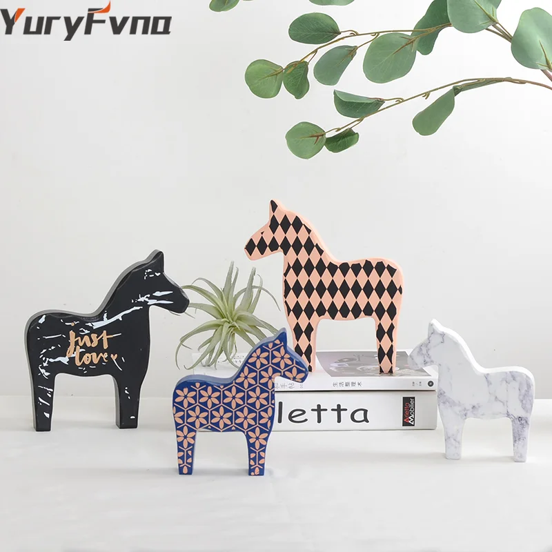 YuryFvna Nordic Стиль Детская украшения Деревянный конь Статуэтка Детские комнаты в