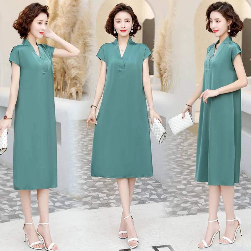 

Летнее платье до середины икры для женщин, новинка 2020, повседневные Элегантные винтажные праздничные платья, красное однотонное свободное ...