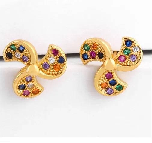 Мельница Луна многоцветная латунь микро паве cz цирконий фианит Висячие серьги