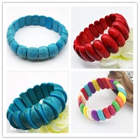 men bracelet natural turquoises bracelet blue red white stone national style bracelet beads bangle elastic pulsera women jewelry