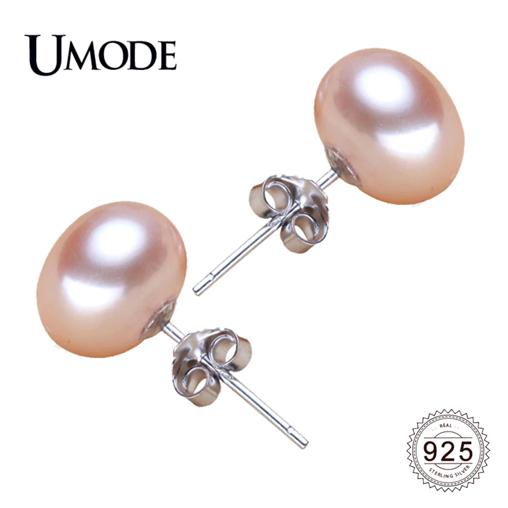 UMODE белый розовый фиолетовый жемчуг 925 пробы серебряные серьги гвоздики для