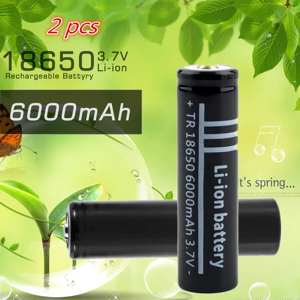 

GTF 2 PCS 18650 New Battery 3.7 V 6000 mah 18650 Li-ion Rechargeable for DP Flashlight