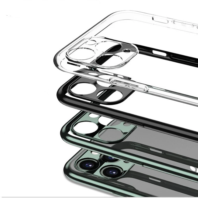 

For iPhone 12 11 Pro MAX XS XR 8 7 Plus Ultra Thin Mixed Plating Frame Soft TPU Clear Silicone Case Cover