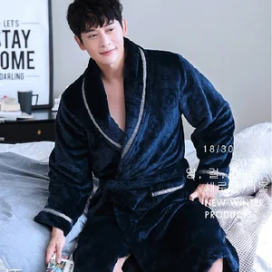 Осенне-зимний плотный фланелевый Халат, мужской длинный флисовый халат кораллового цвета, Мужская брендовая одежда для сна, плотная ночная рубашка, теплая Мода