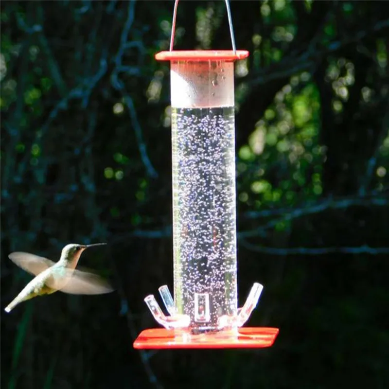 

Hummingbird Feeders Plastic Birds Hanging Water Feeder for Outdoors Cylinder Shape 8 OZ Red with 5 Feeding Ports Bird Supplies