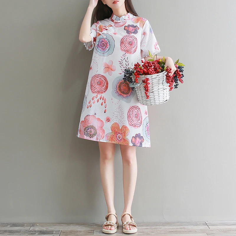 

Loose Daily Improvement Cheongsam Mid-length Skirt Girl Chinese Style Dress Oriental Costume Fairy Dress Chinese Dress Qipao