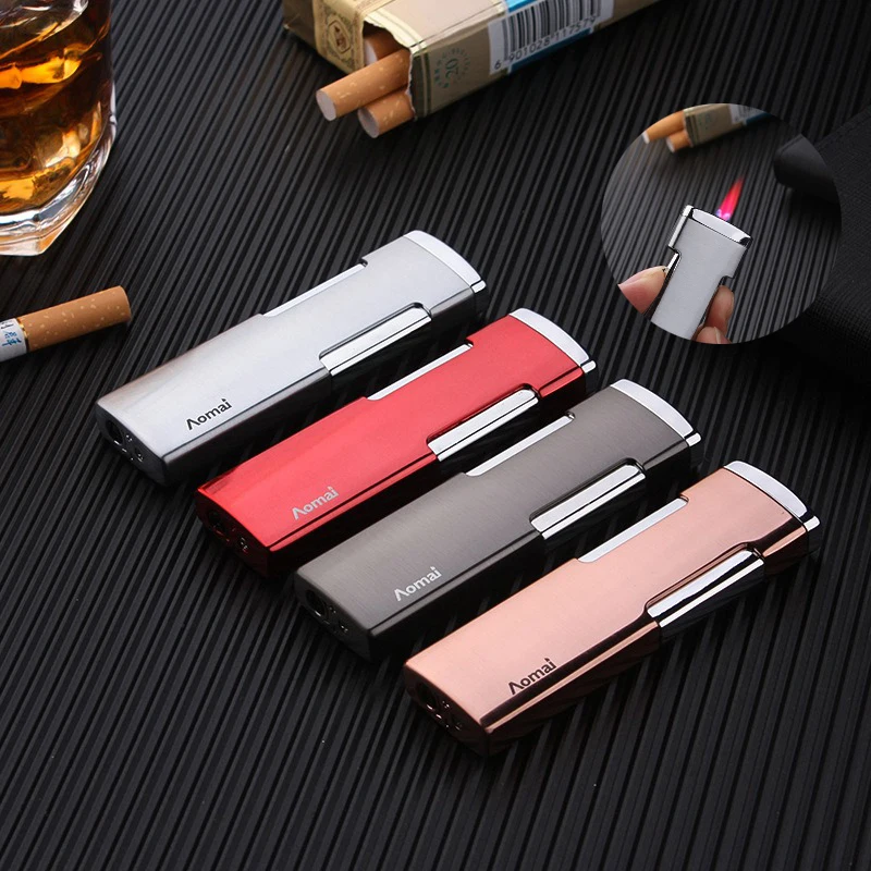 

Metal Ultra Thin Torch Turbo Lighter Jet Butane Gas Cigar Unusual Lighter Windproof Long Stripe Straight Fire Cigarettes Lighter