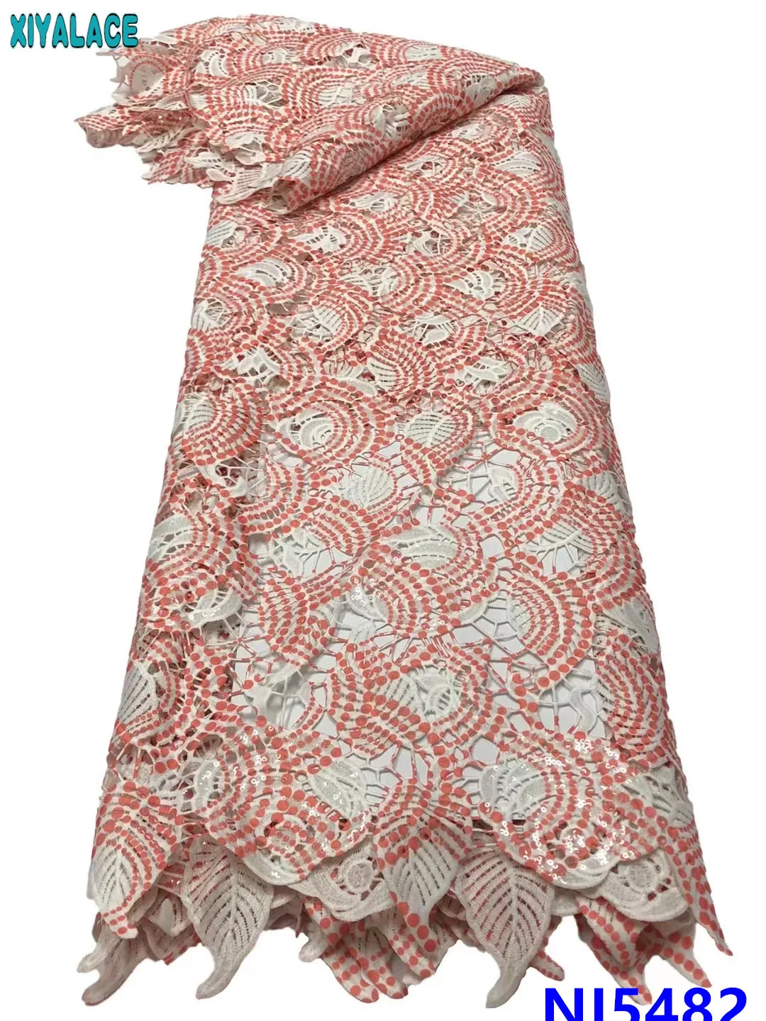 

XIYA Latest New African Cord Lace Fabric Swiss Embroidery Nigerian Guipure Lace Printed Materials with Sequin for Dress KSNI5482