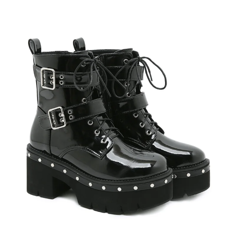 

New style thick heel nude boots rivet women winter short boots belt buckle Hong Kong style Martin boots women boots fashion boot