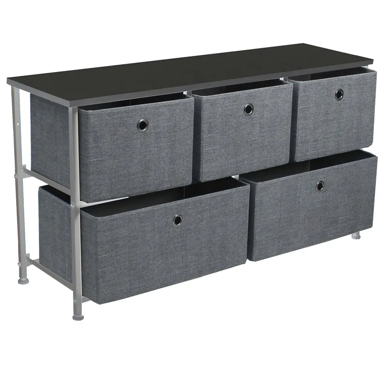 

5-Drawer Dresser Storage Closet W/ 5 Removable Fabric Drawers Wide Bamboo Shelf